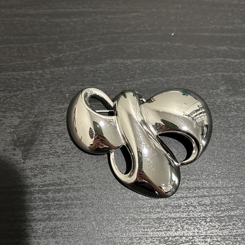 Vintage MONET Signed Silver Tone Brooch/Pin with Cut Outs Modernistic
